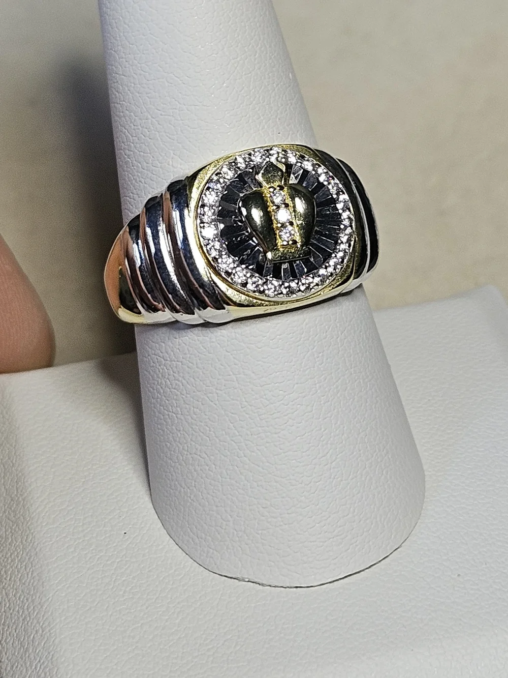 Men's Two-Tone Crown Signet Ring - 925 Sterling Silver